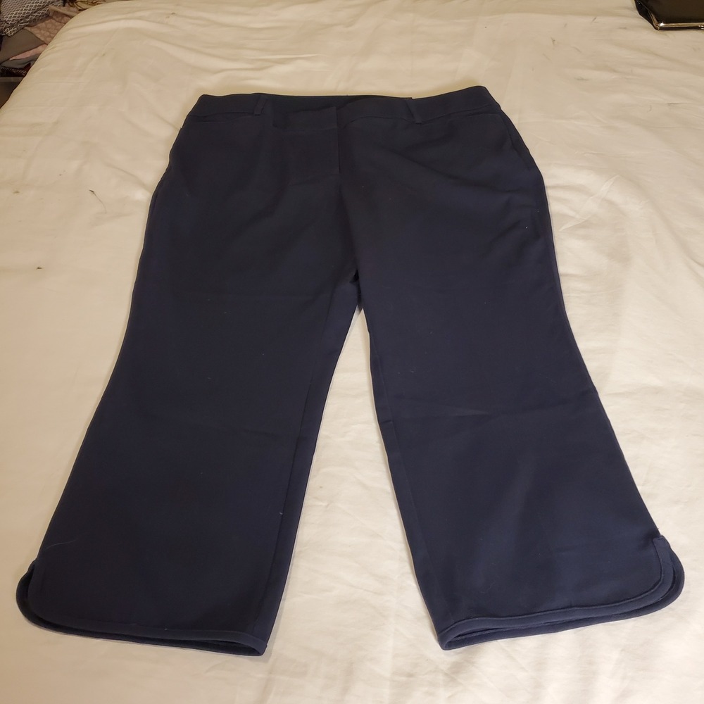 Lane Bryant The Allie Crop Pants 18 Navy Blue Cotton Stretch Side Vent Trousers